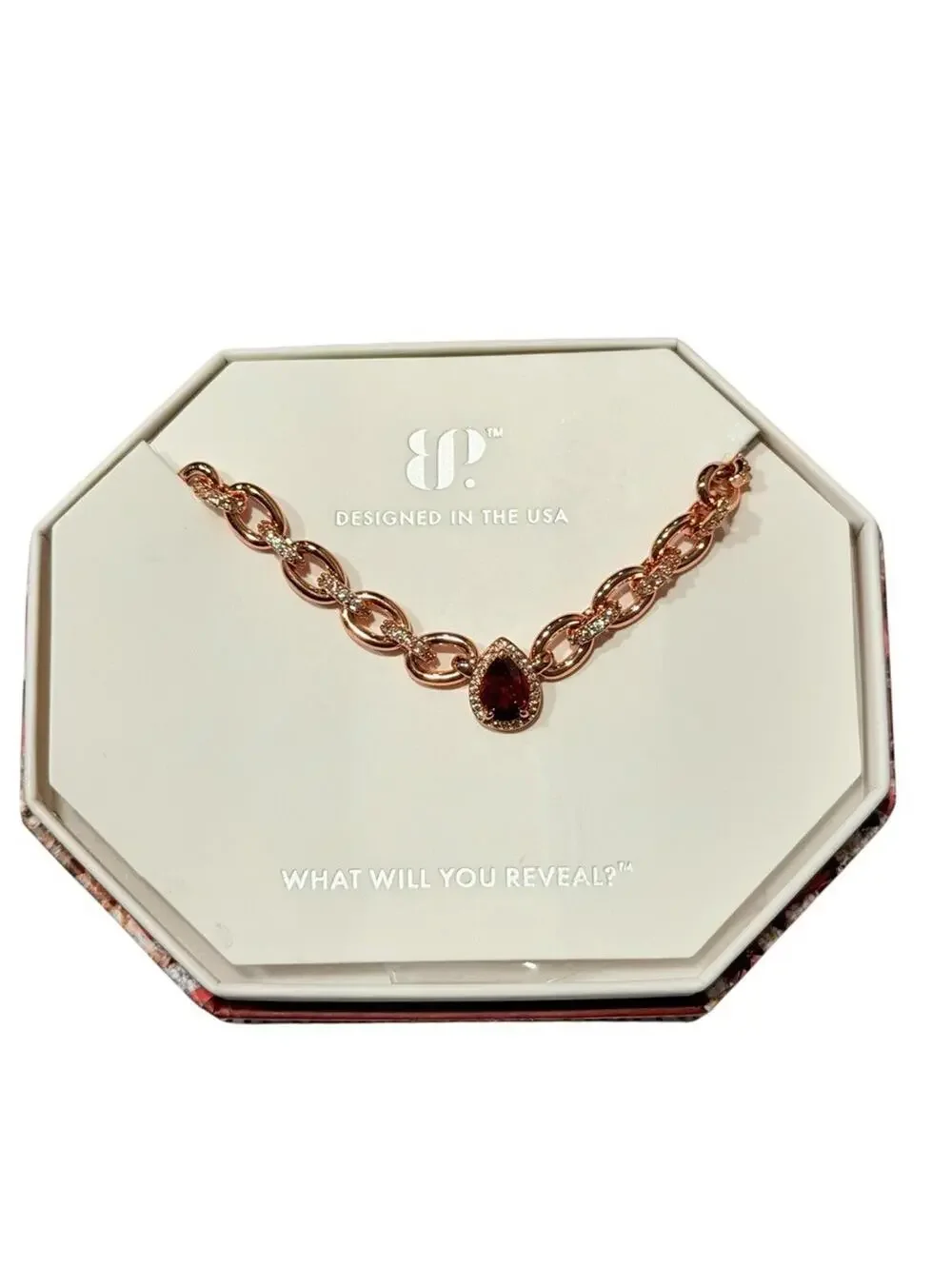 Bomb Party January Necklace“ Fifth Ave Polish” Garnet on Rose Gold